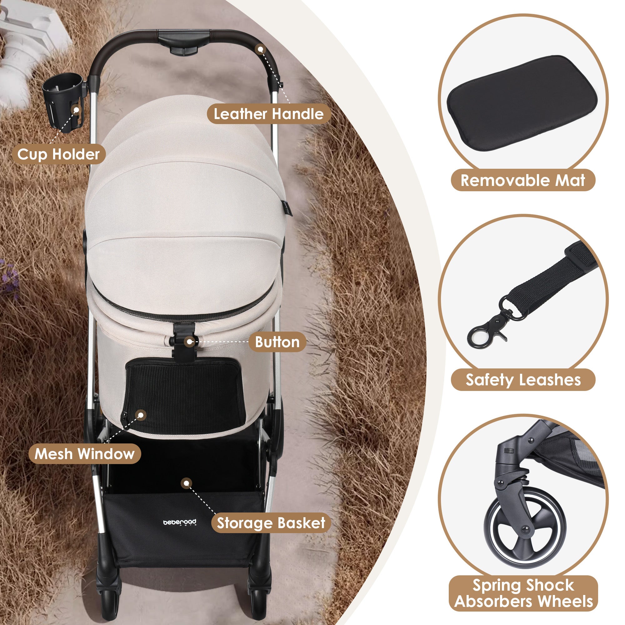 Beberoad T4 Pet Stroller | 4 Wheels Folding | for Small & Medium Pets