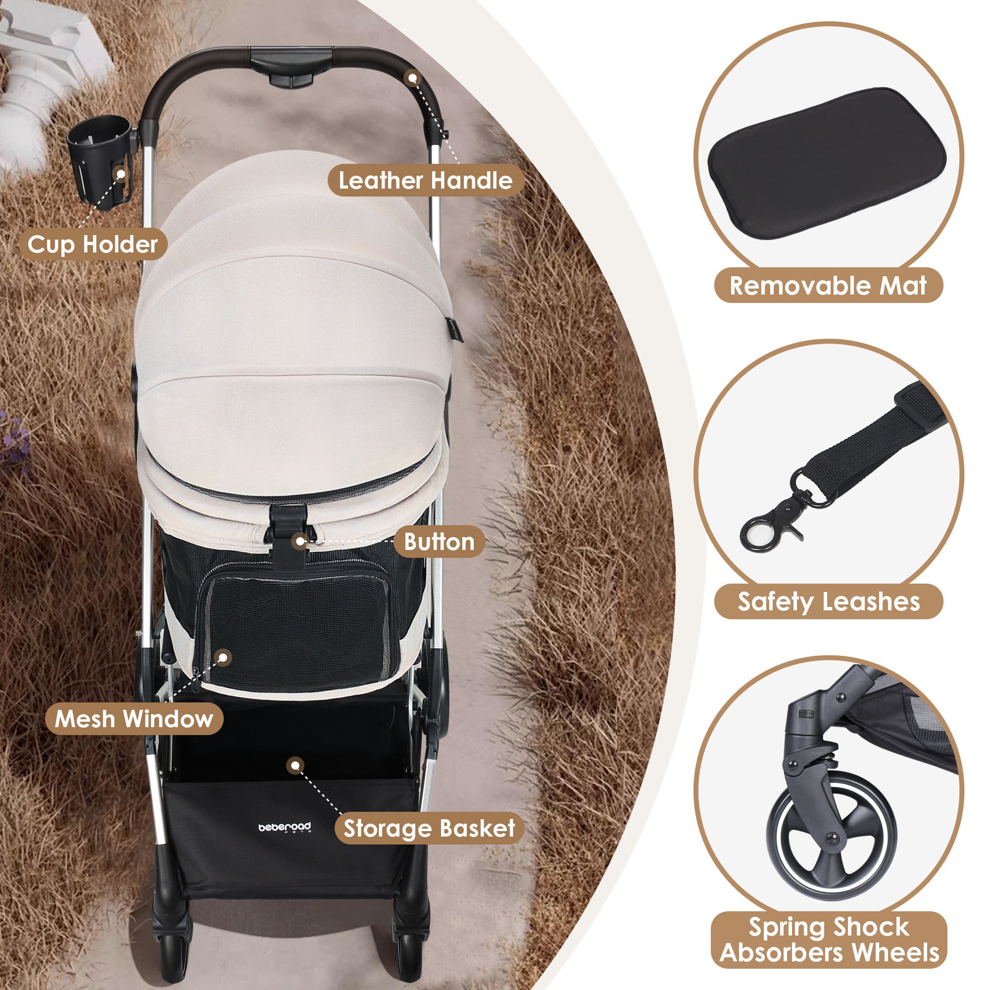 Beberoad T4 Pet Stroller | 4 Wheels Folding | for Small & Medium Pets