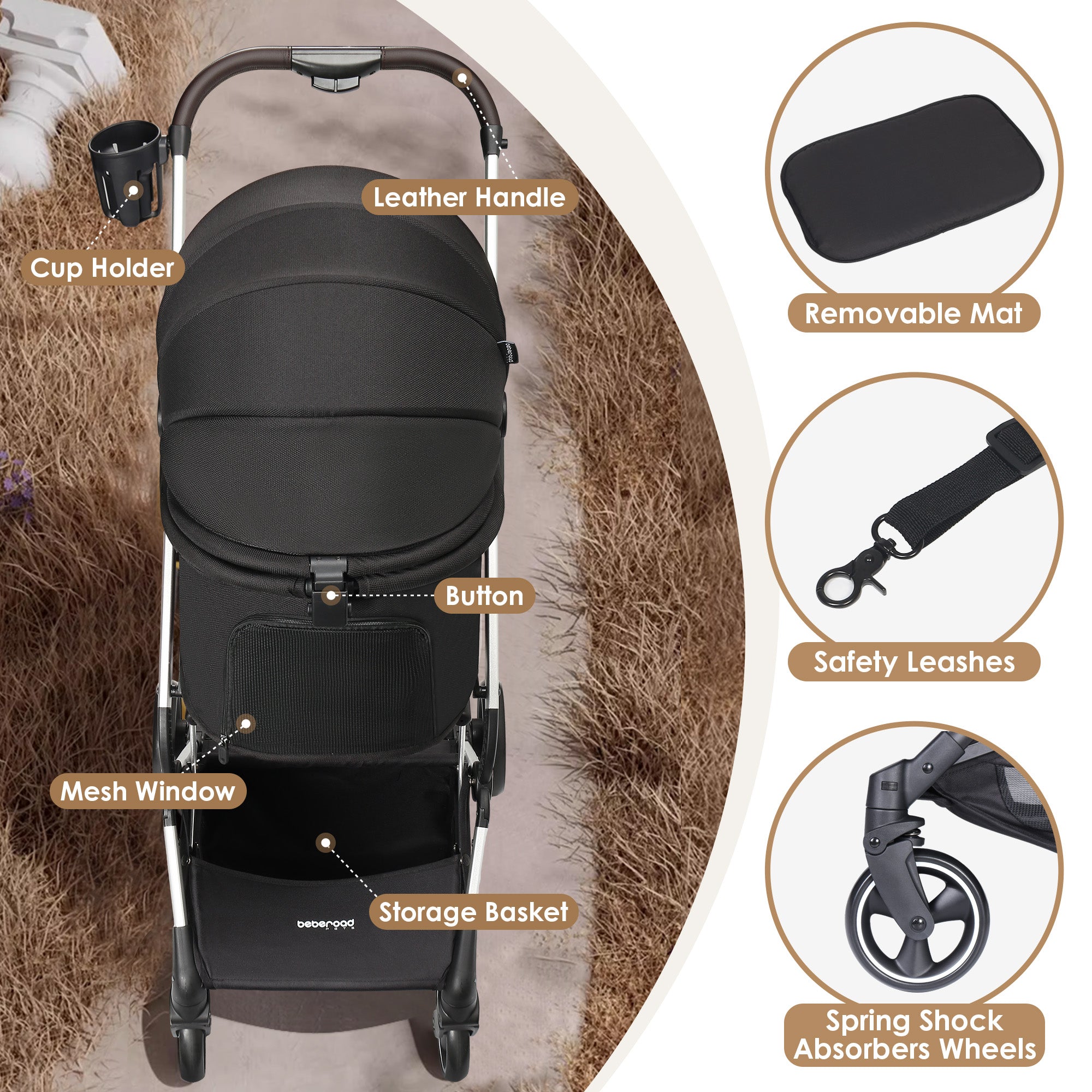 Beberoad T4 Pet Stroller | 4 Wheels Folding | for Small & Medium Pets