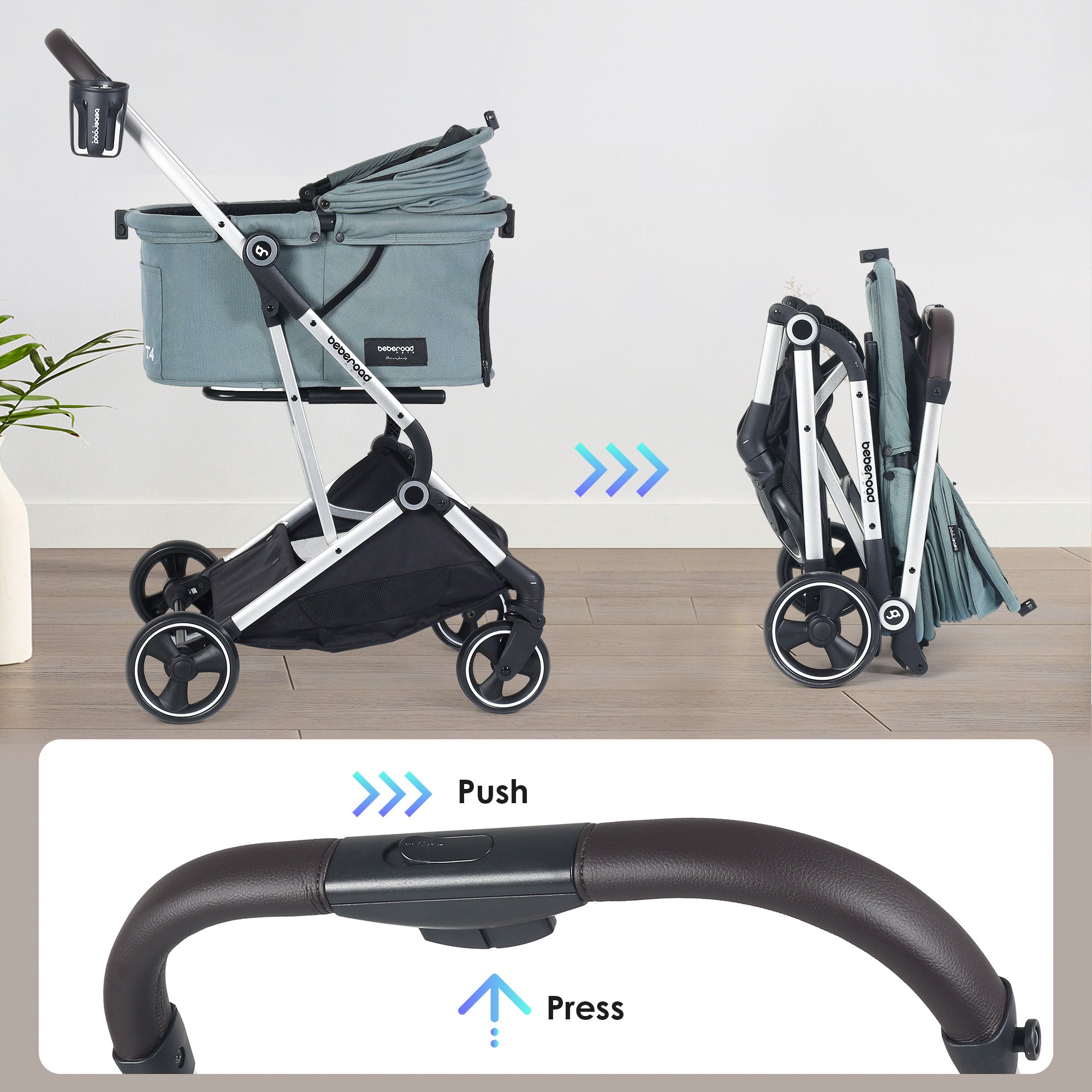 Beberoad T4 Pet Stroller | 4 Wheels Folding | for Small & Medium Pets