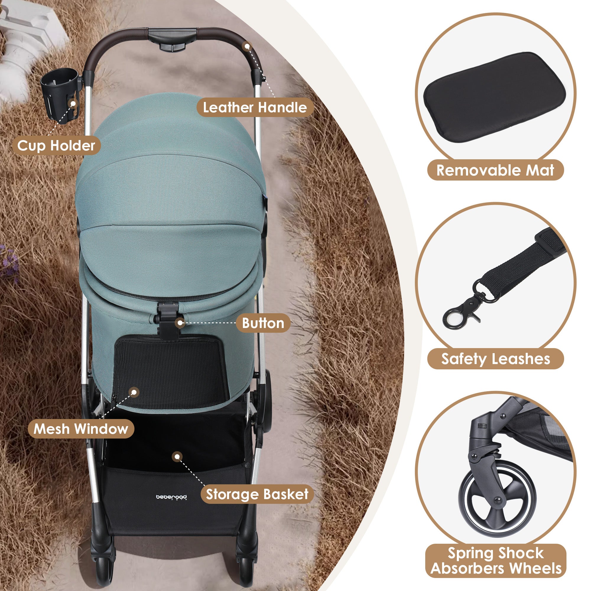Beberoad T4 Pet Stroller | 4 Wheels Folding | for Small & Medium Pets