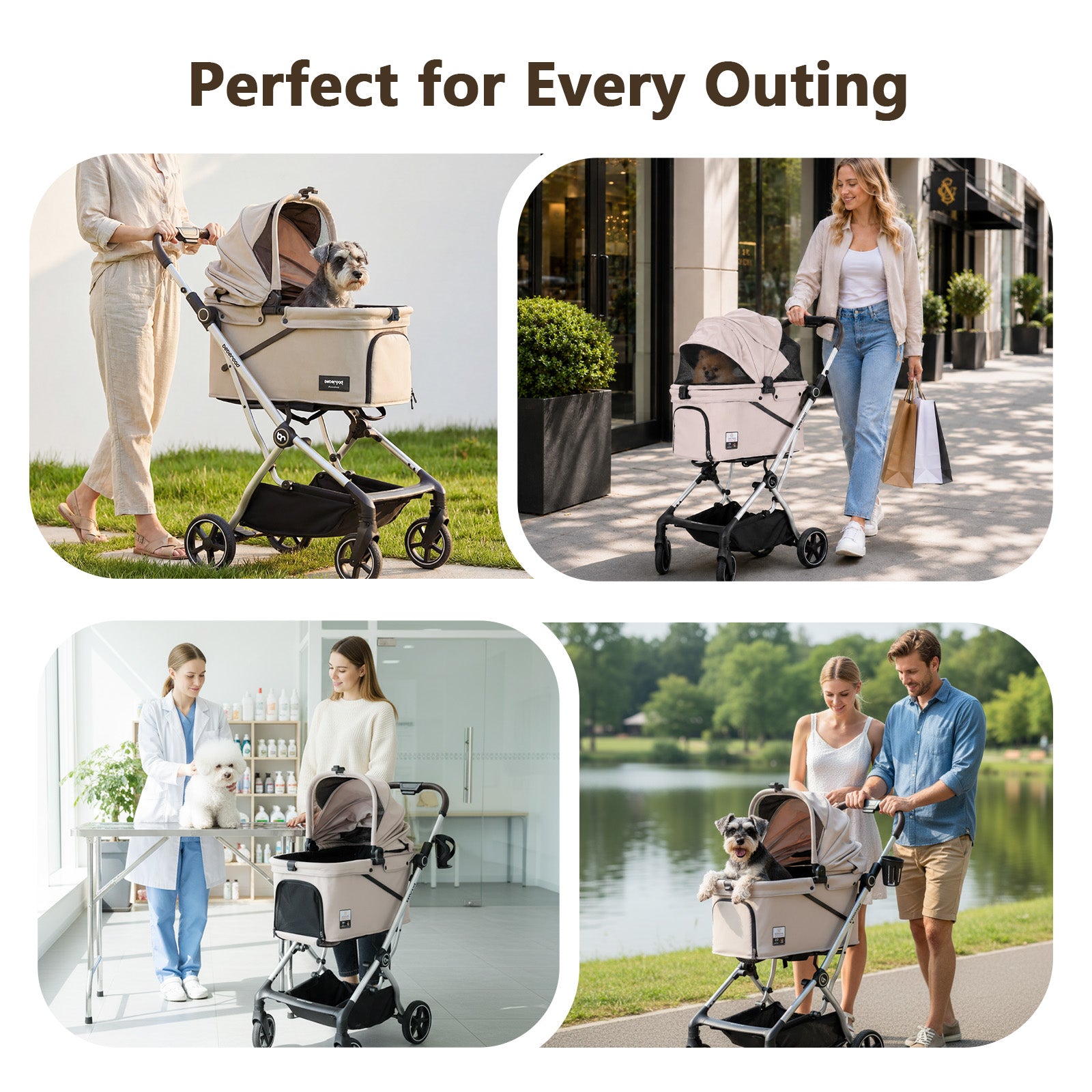 Beberoad T4 Max Auto-Fold Pet Stroller | For 2 Small Cats & Medium Dog
