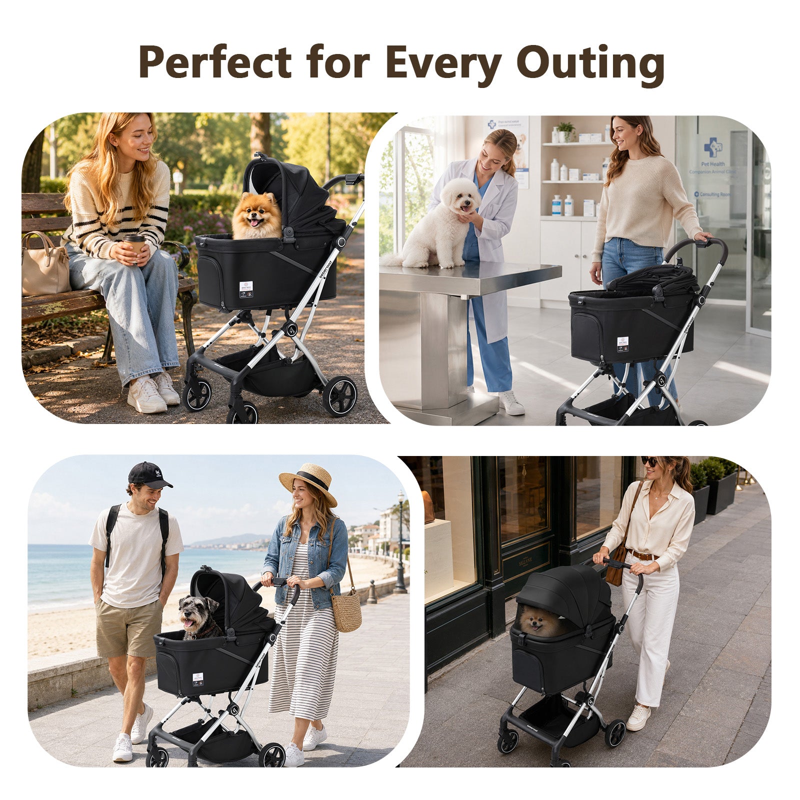 Beberoad T4 Max Auto-Fold Pet Stroller | For 2 Small Cats & Medium Dog