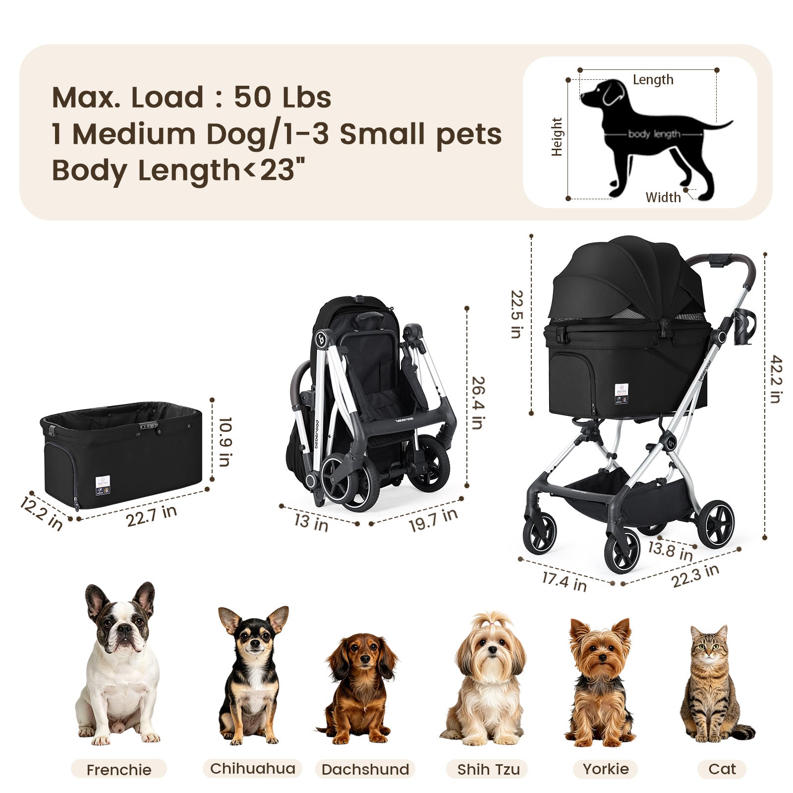T4 Max Auto-Fold Pet Stroller for Dogs & Cats – Smooth Ride All