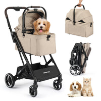 Beberoad X2 Small Pet Stroller in Khaki - Detachable Carrier for Cats and Dogs up to 44 lbs