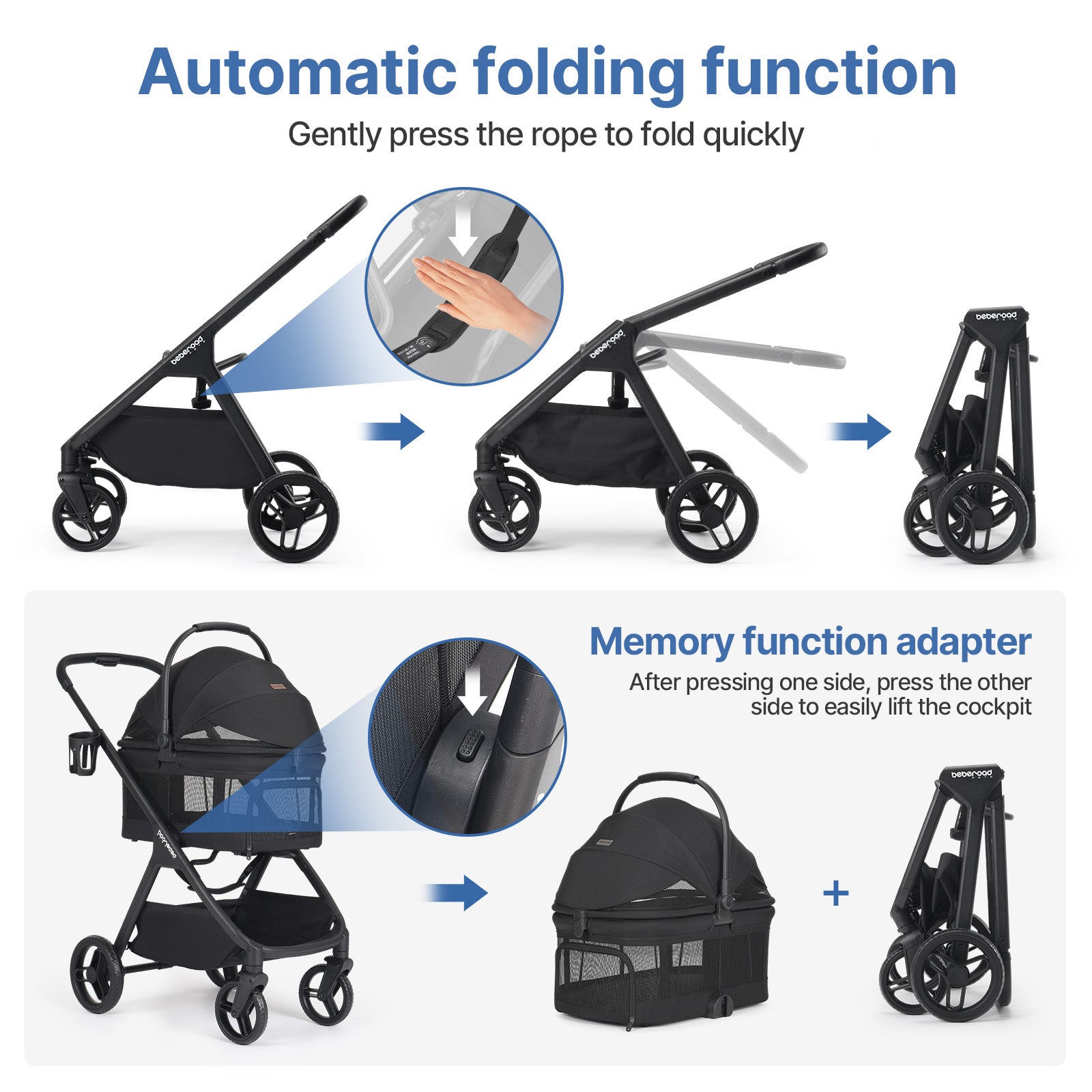 Beberoad X5 Luxury Pet Stroller | Detachable Carrier | for Medium Pets