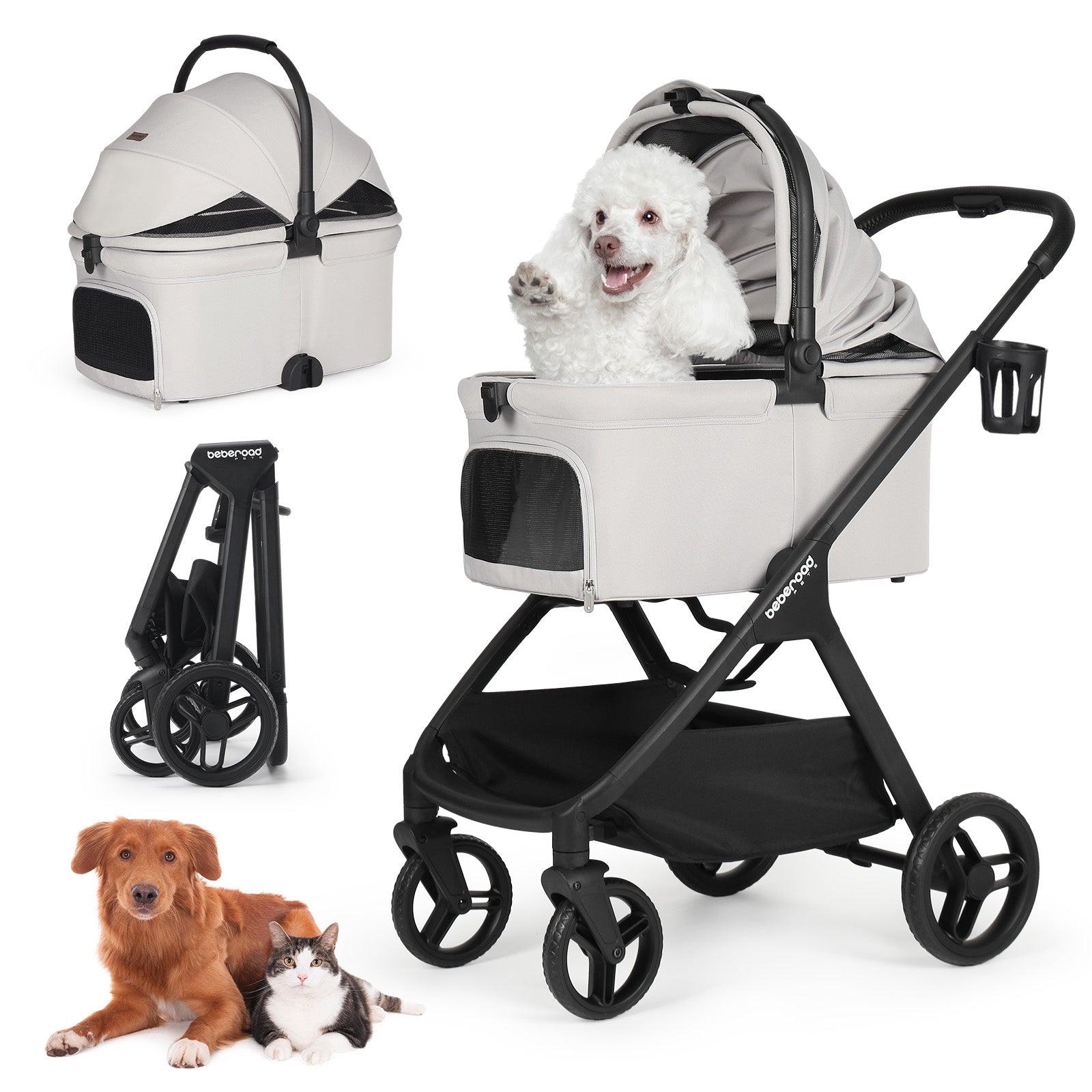 Beberoad X5 Luxury Pet Stroller | Detachable Carrier | for Medium Pets
