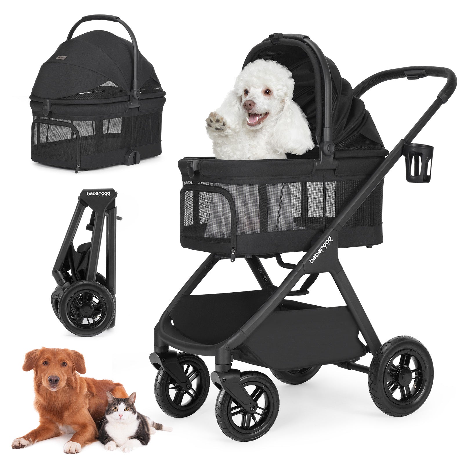 Beberoad X5 Pro Luxury Pet Stroller | Detachable Carrier | for Medium Pets