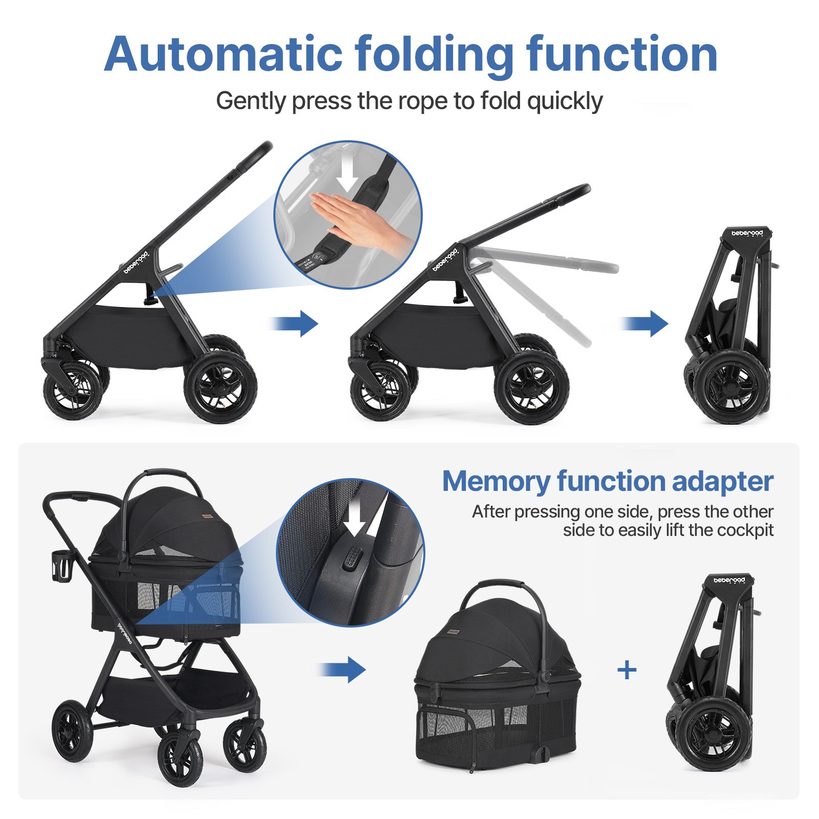 Beberoad X5 Pro Luxury Pet Stroller | Detachable Carrier | for Medium Pets