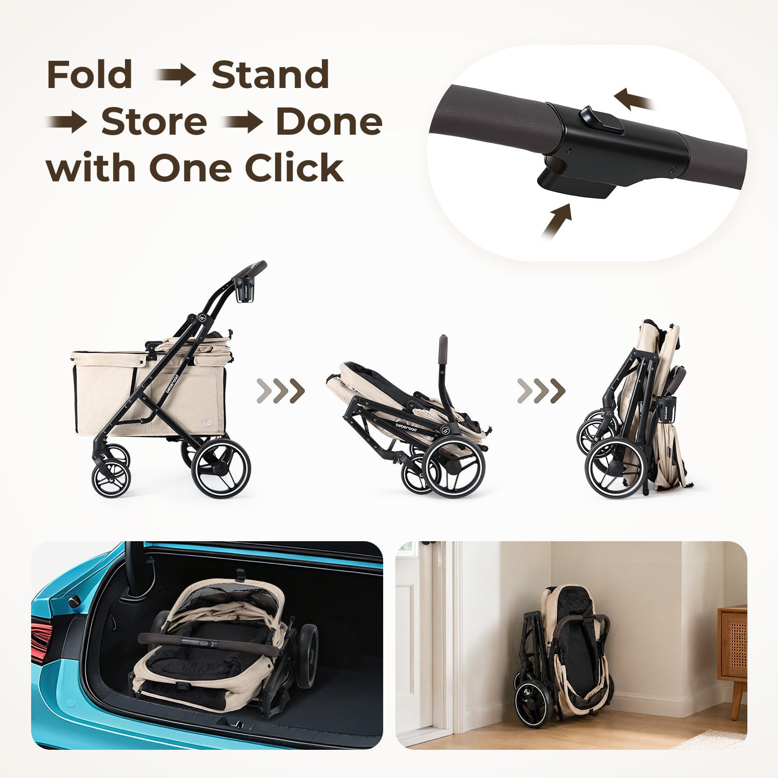 Beberoad X6 Luxury Pet Stroller – One-Second Fold & 180° Canopy