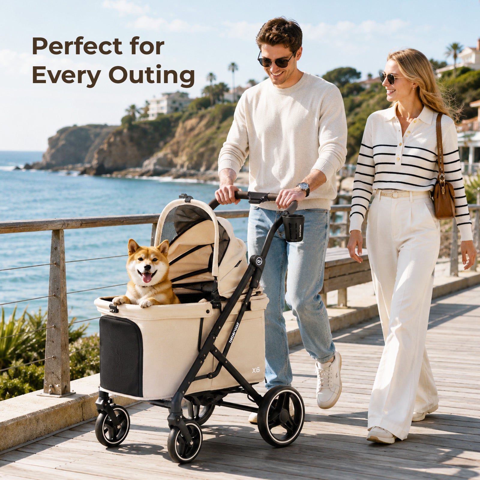 Beberoad X6 Luxury Medium Pet Stroller | One-Second Fold Design | 180° Canopy