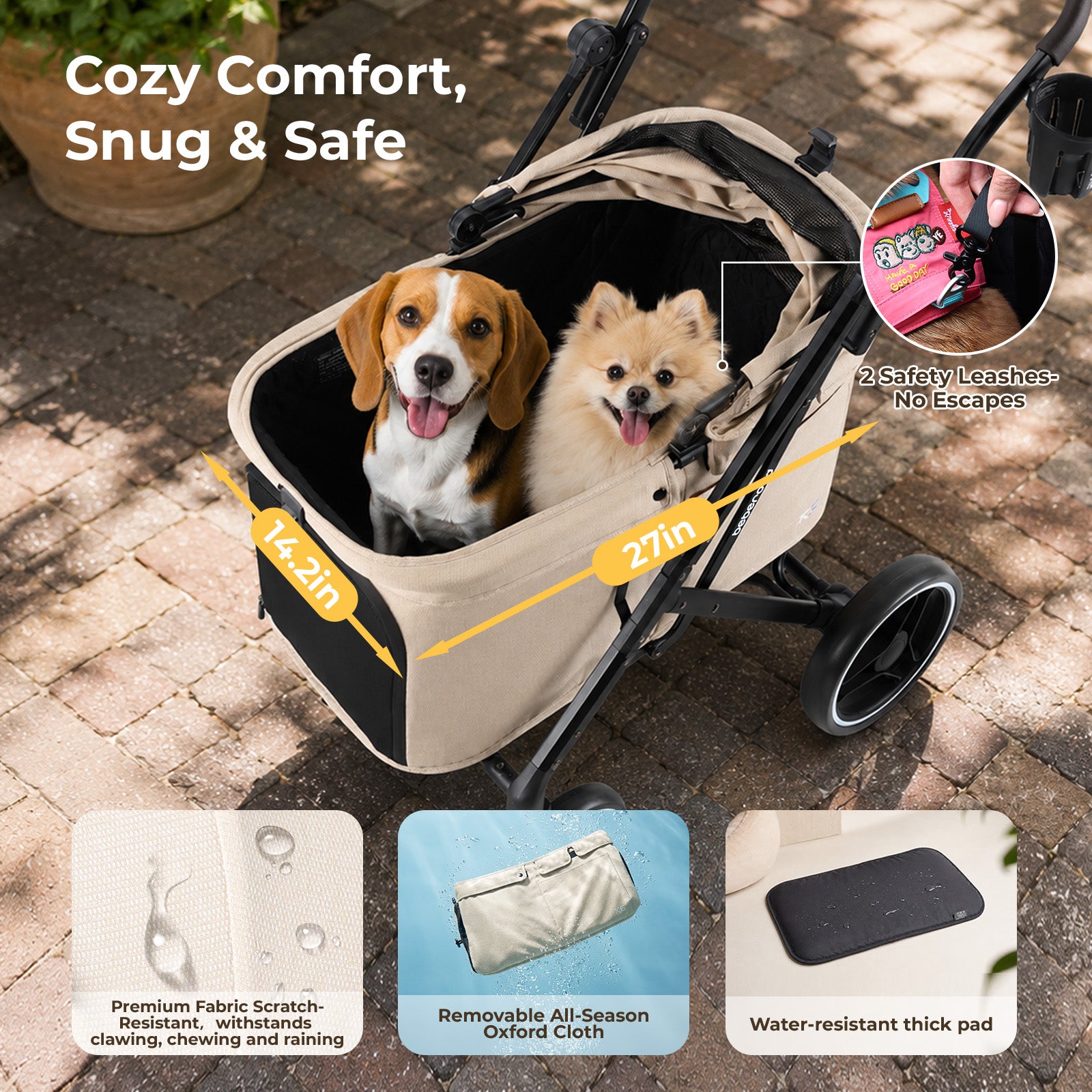 Beberoad X6 Luxury Medium Pet Stroller | One-Second Fold Design | 180° Canopy