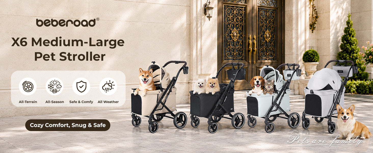 Beberoad X6 Luxury Pet Stroller – One-Second Fold & 180° Canopy