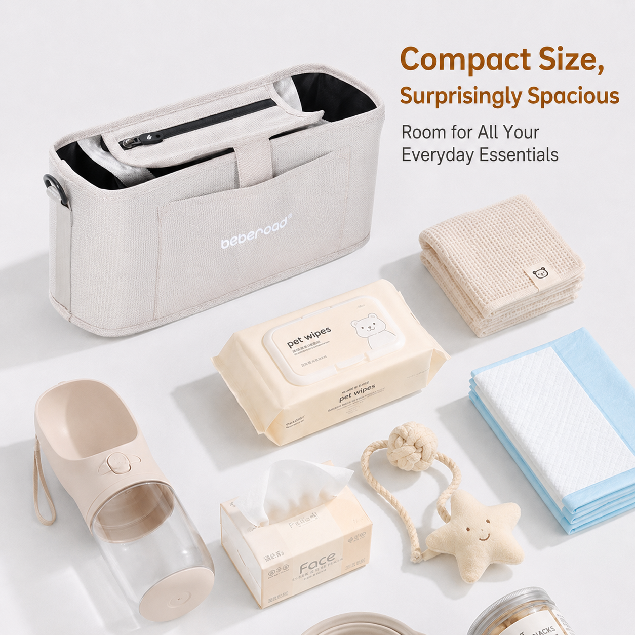 Compact pet stroller hanging bag with large storage capacity