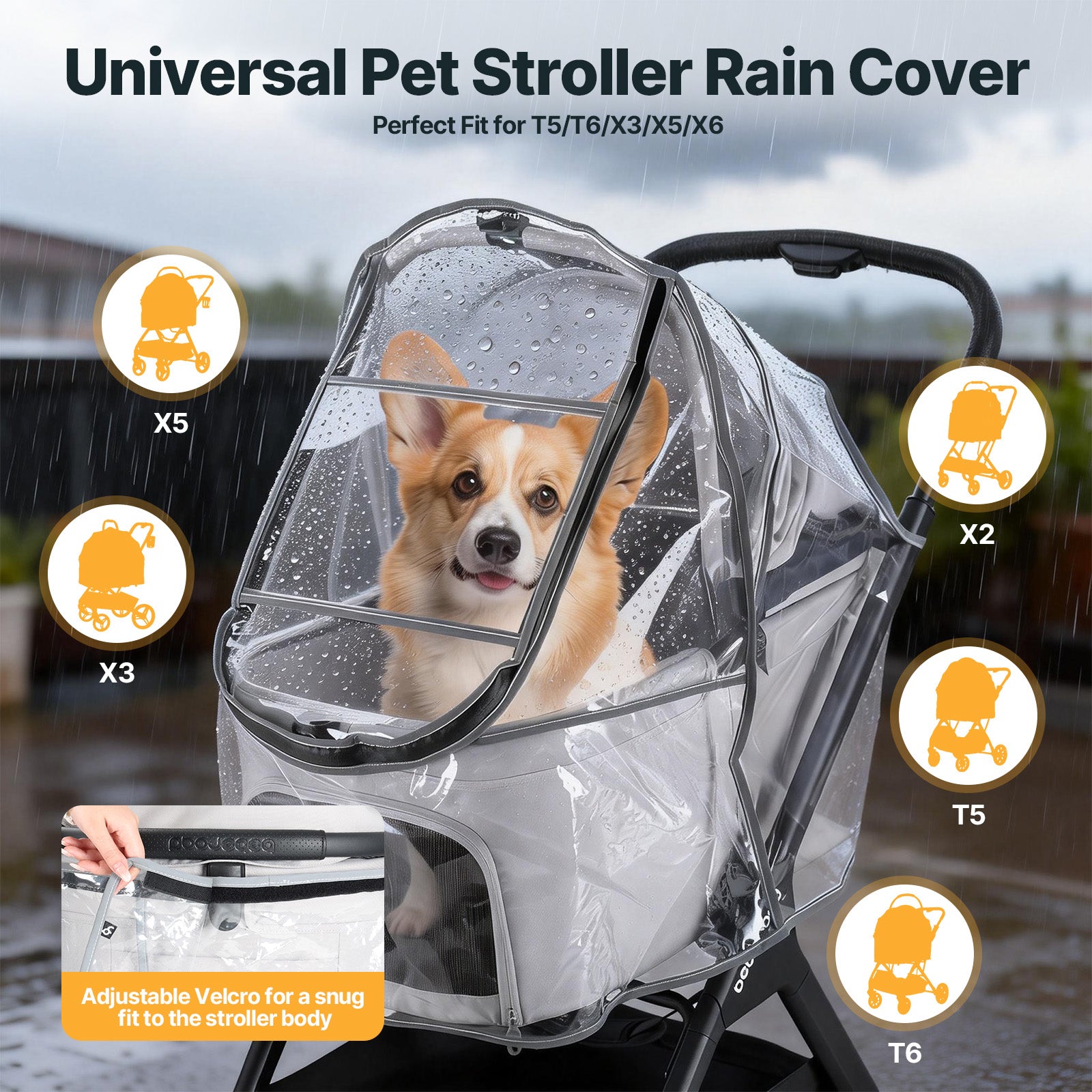 Beberoad Pet Stroller Rain Cover - Foldable Clear Protection for Snow, Wind & Rain