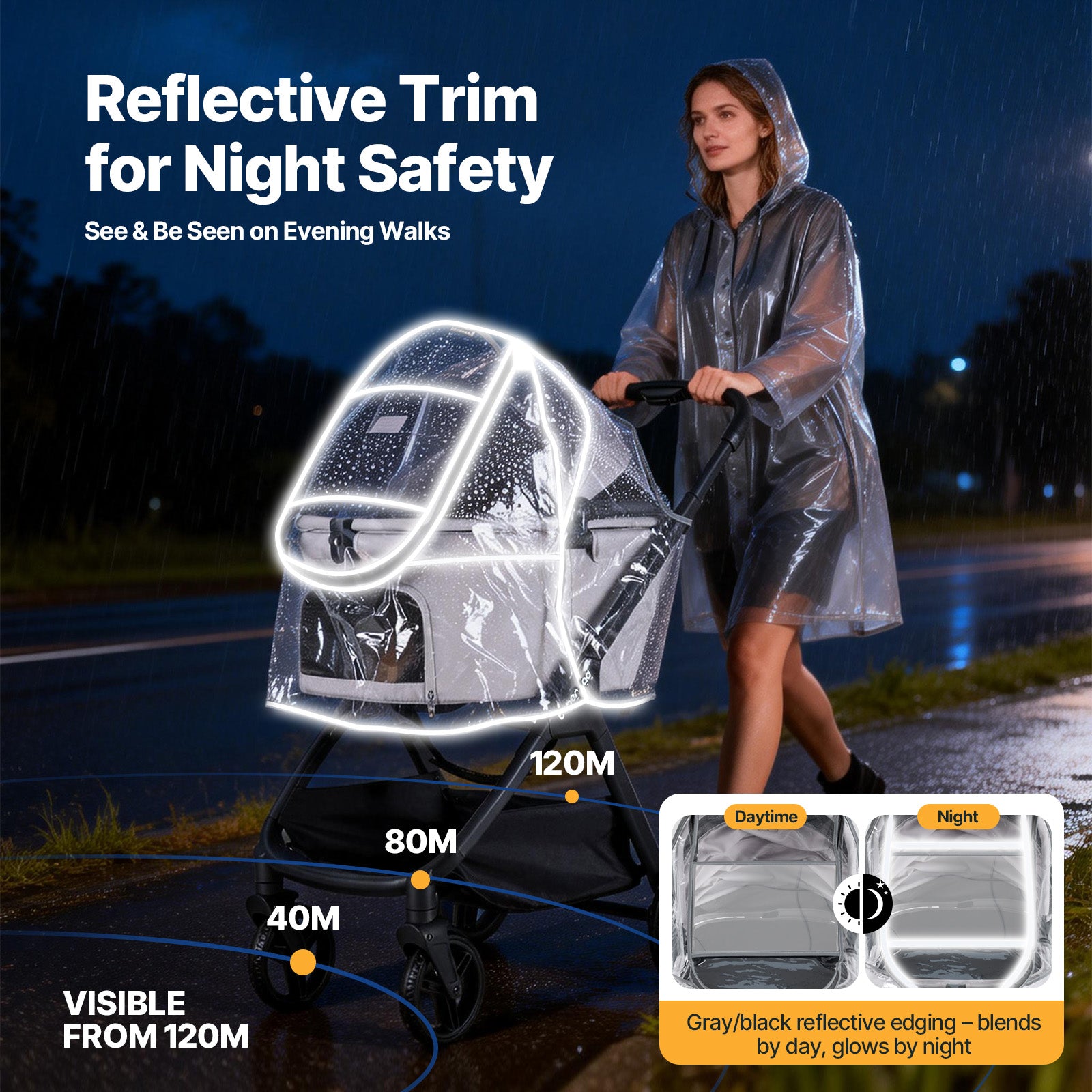 Beberoad Pet Stroller Rain Cover - Foldable Clear Protection for Snow, Wind & Rain