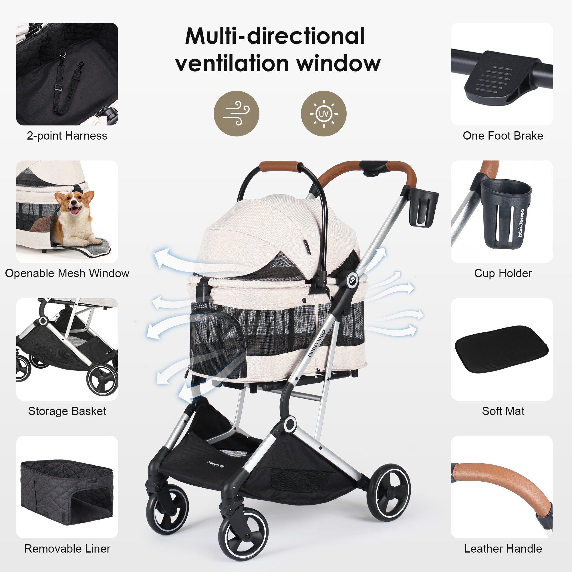 Beberoad T3 Pro Pet Stroller | Detachable Stroller & Carrier | For Small Pet