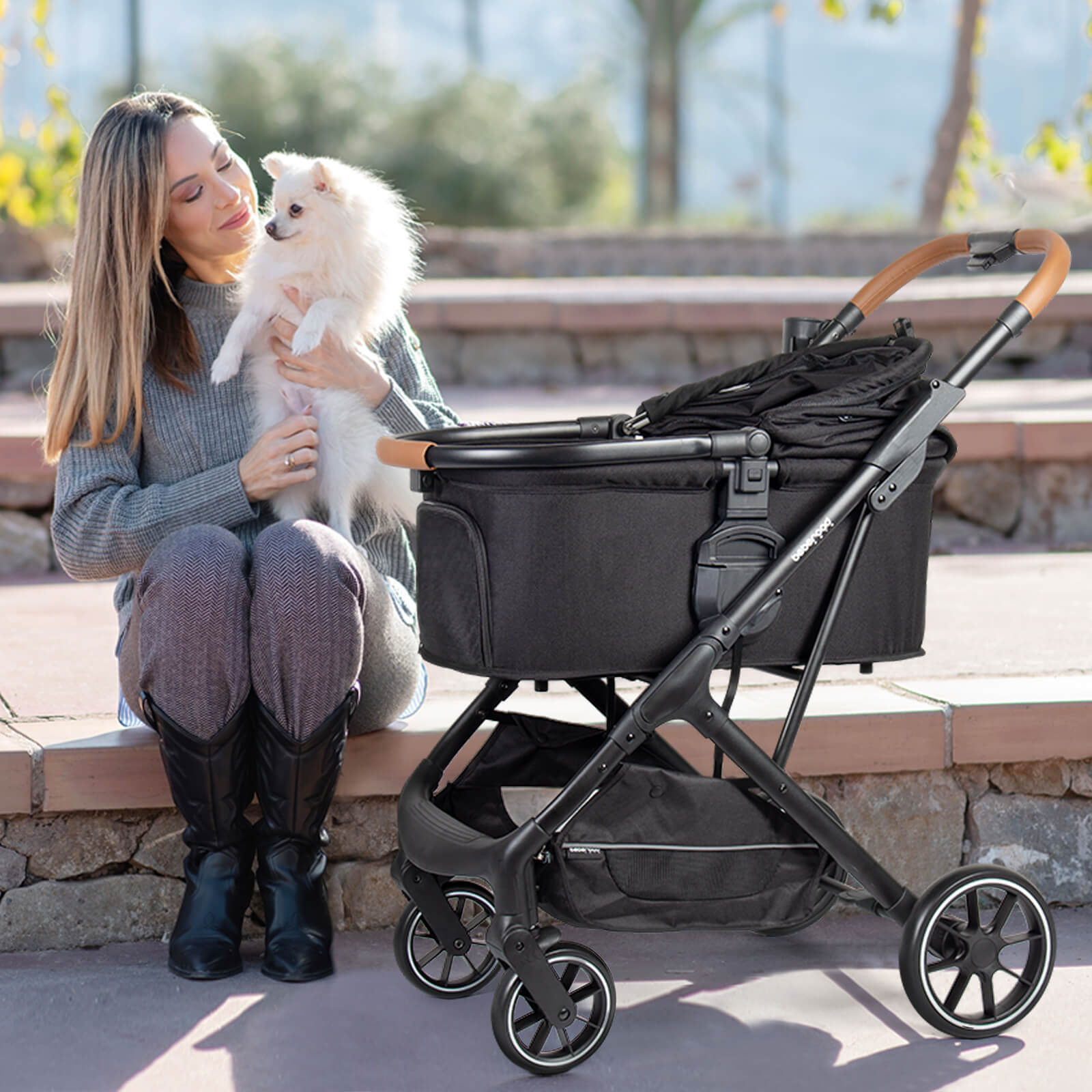 T6 Luxury Pet Stroller for Medium Dog Under 66lbs