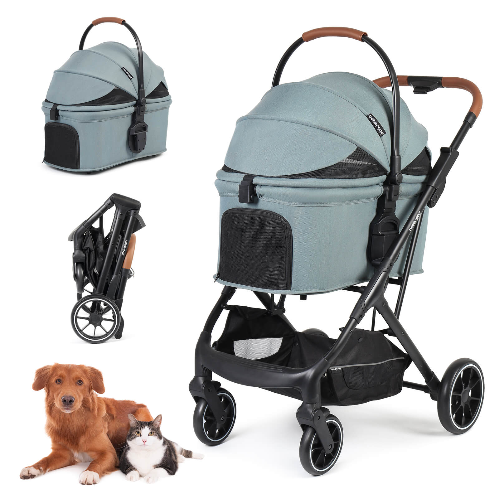 T6 Luxury Pet Stroller for Medium Dog Under 66lbs Green