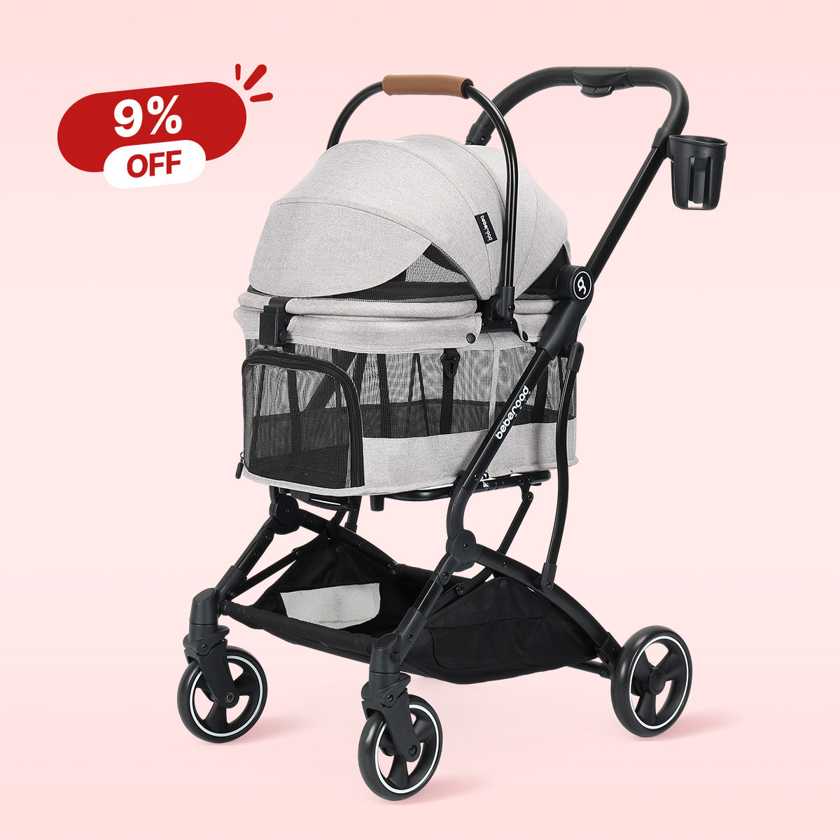 Beberoad T3 3-in-1 Pet Stroller | Detachable Carrier | with Pad, Canopy and Cup Holder