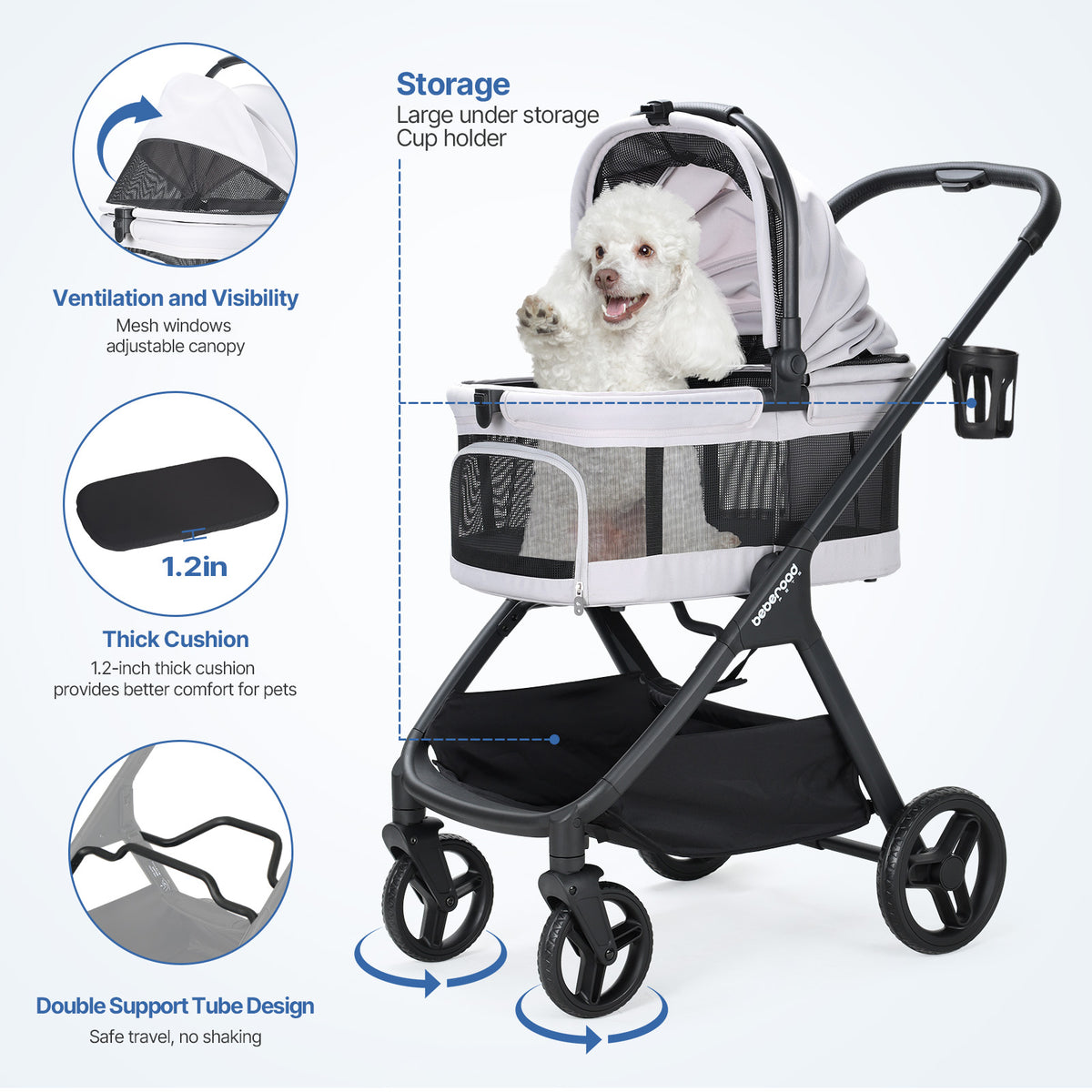 Beberoad X5 Air Luxury Pet Stroller | AirFlow Mesh | Gray