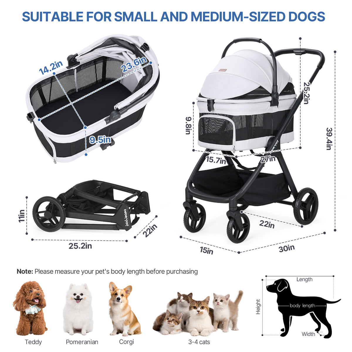 Beberoad X5 Air Luxury Pet Stroller | AirFlow Mesh | Gray
