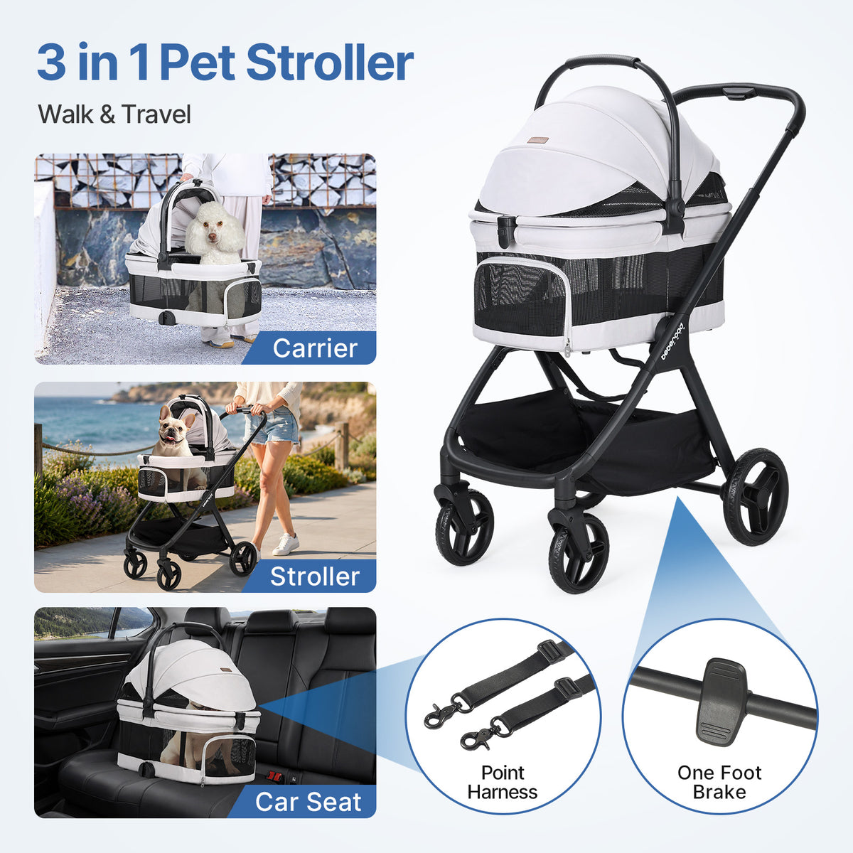 Beberoad X5 Air Luxury Pet Stroller | AirFlow Mesh | Gray