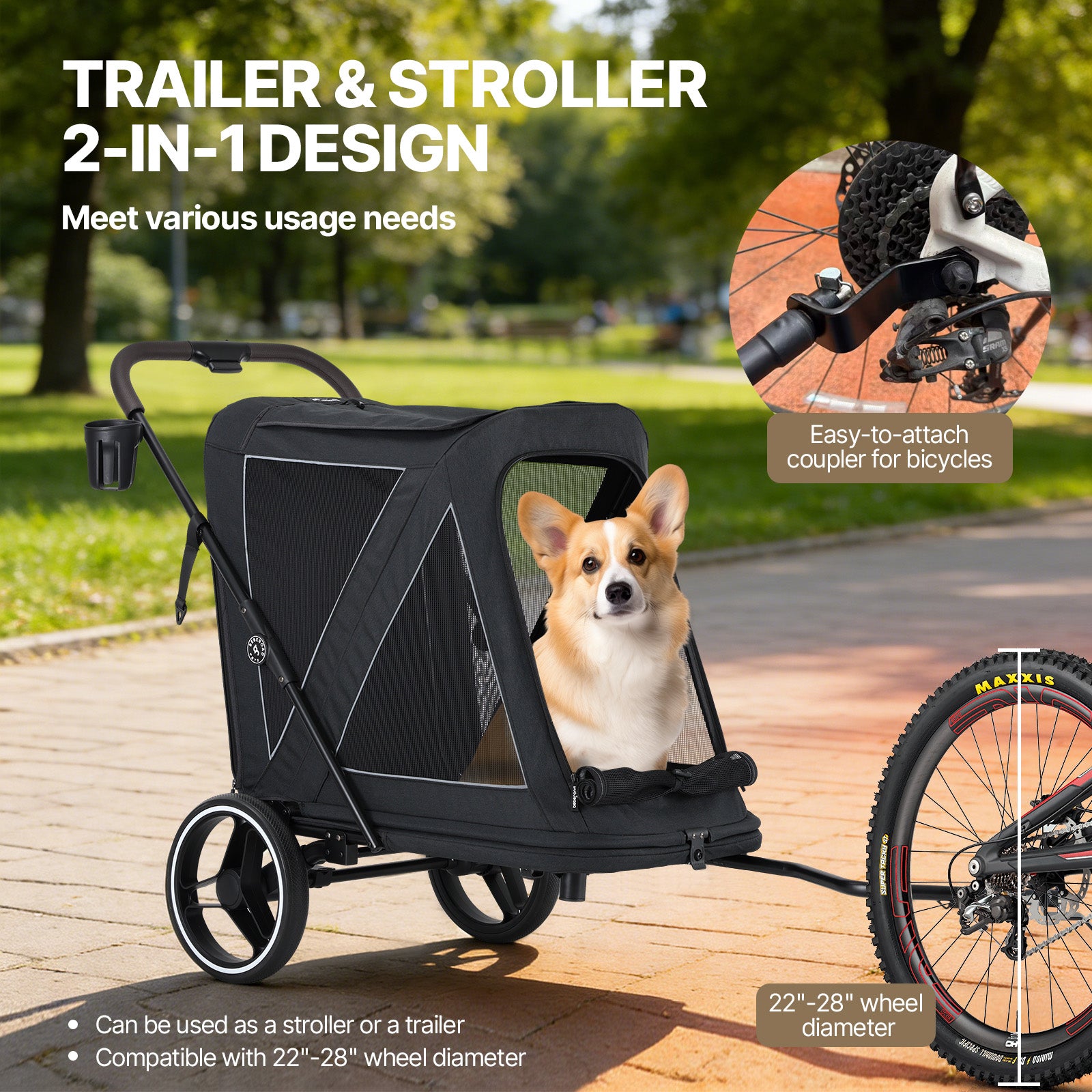 Beberoad R7 All-Terrain Dog Stroller – One-Second Fold, Shock-Absorbing ER Tires, Panoramic Mesh Design