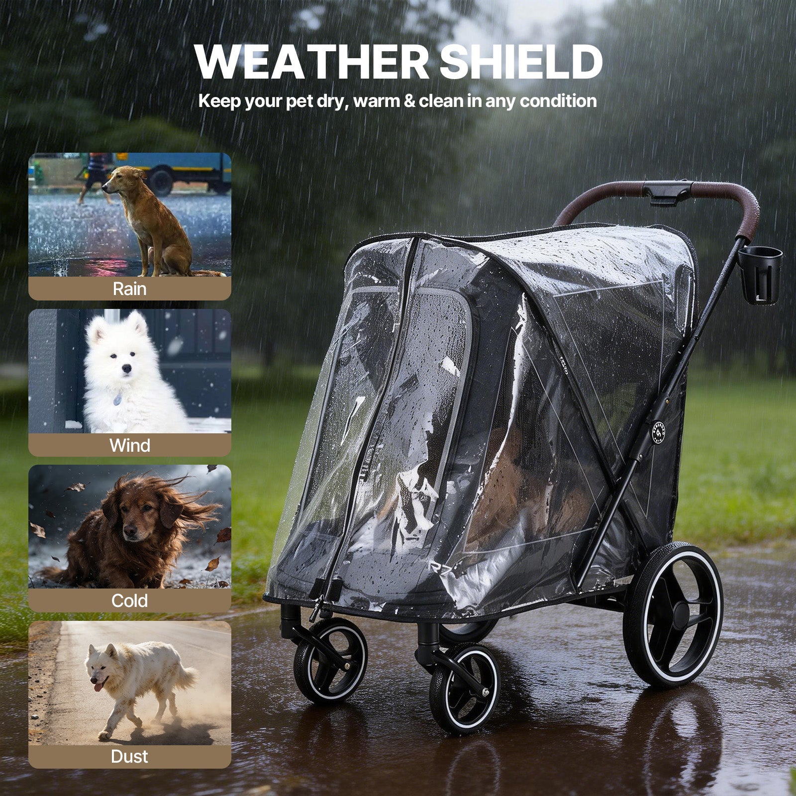 Beberoad R7 All-Terrain Dog Stroller – One-Second Fold, Shock-Absorbing ER Tires, Panoramic Mesh Design