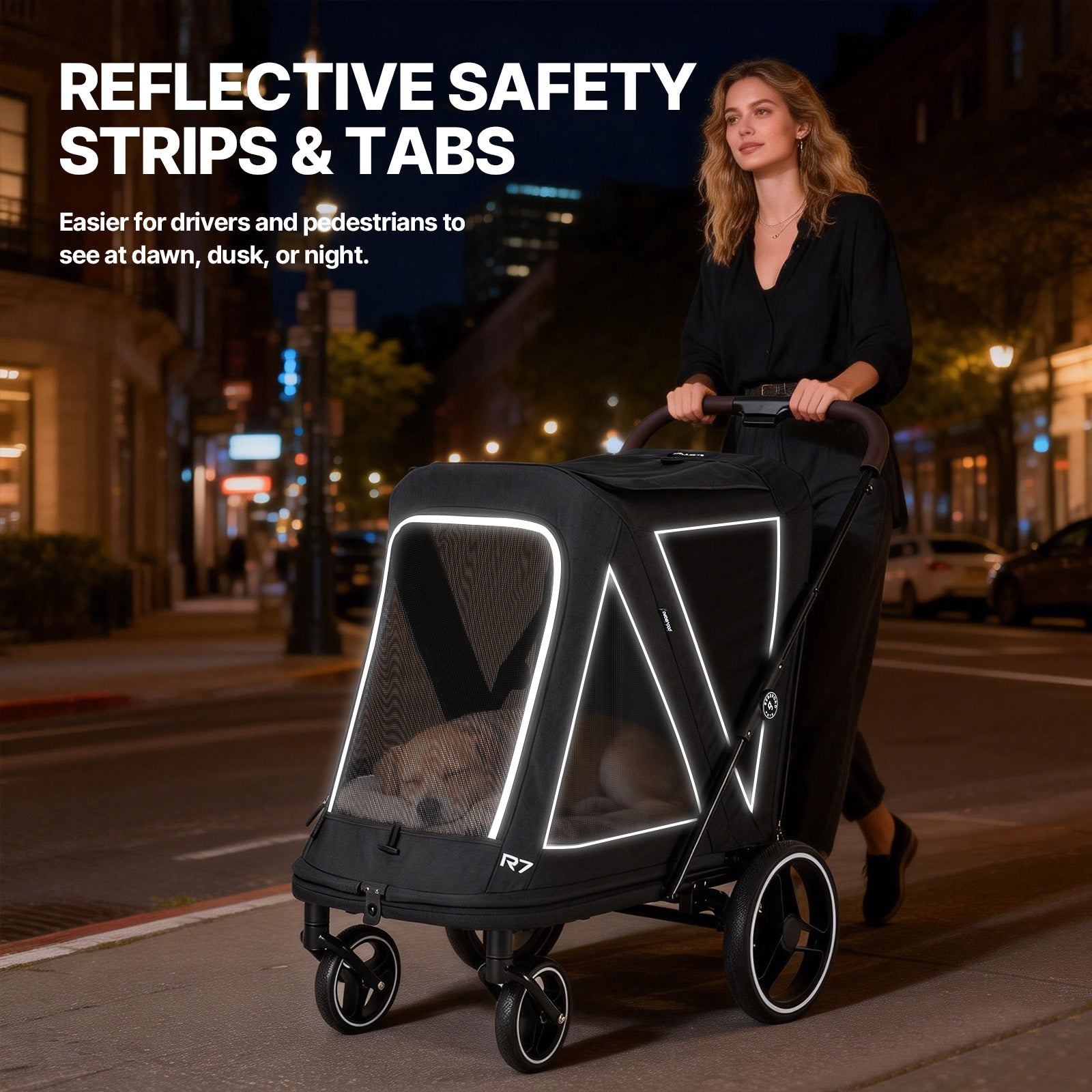 Beberoad R7 All-Terrain Dog Stroller – One-Second Fold, Shock-Absorbing ER Tires, Panoramic Mesh Design