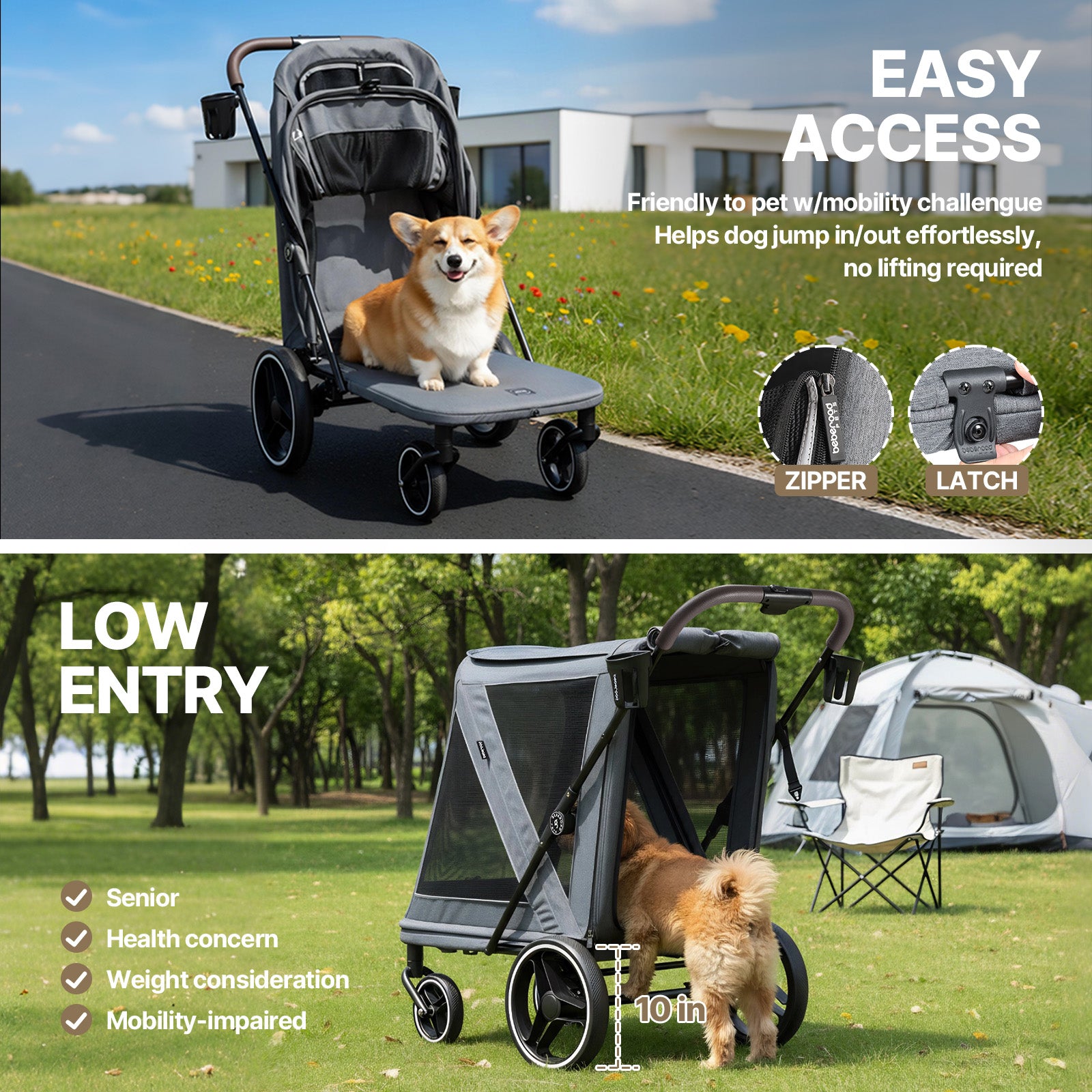 Beberoad R7 All-Terrain Dog Stroller – One-Second Fold, Shock-Absorbing ER Tires, Panoramic Mesh Design