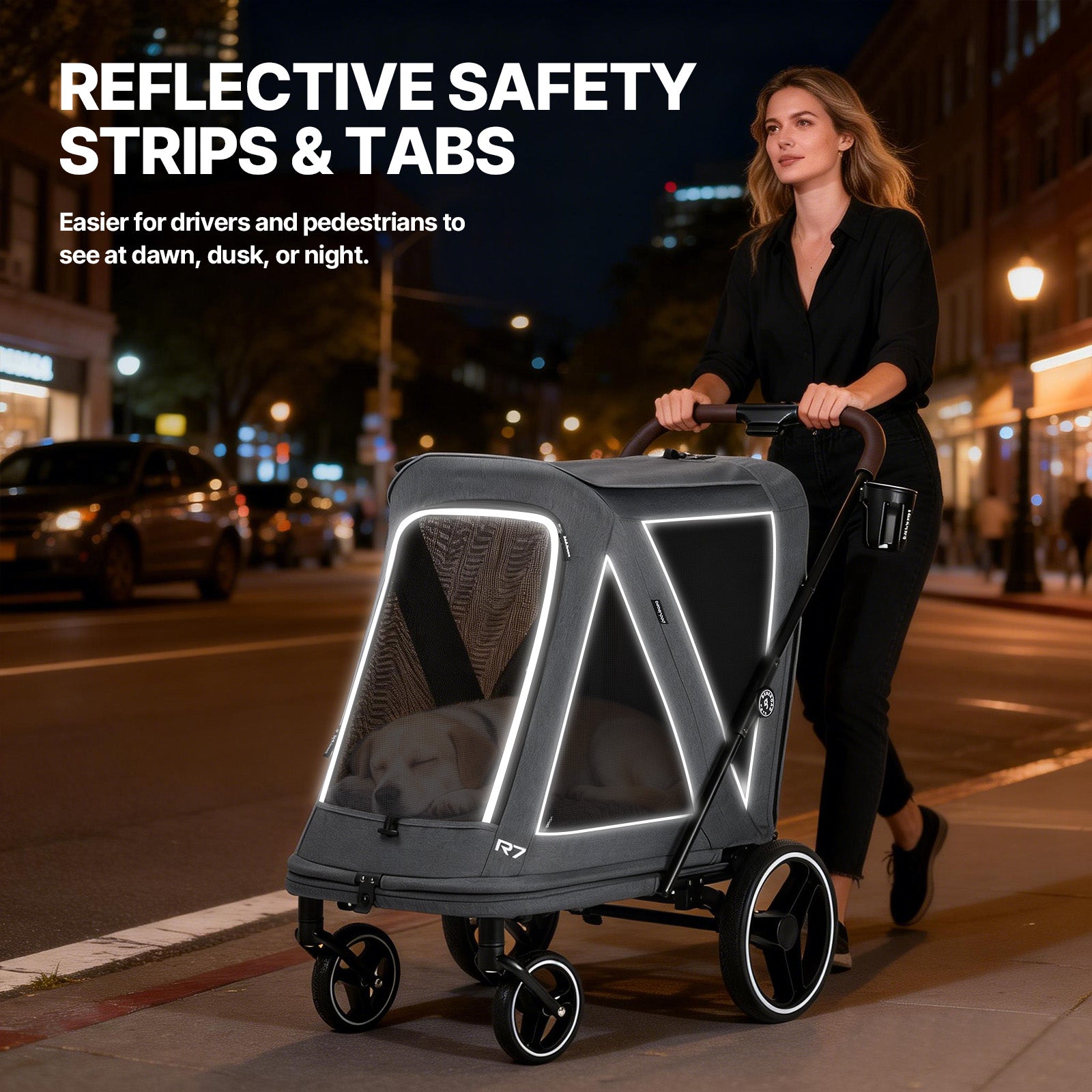 Beberoad R7 All-Terrain Dog Stroller – One-Second Fold, Shock-Absorbing ER Tires, Panoramic Mesh Design