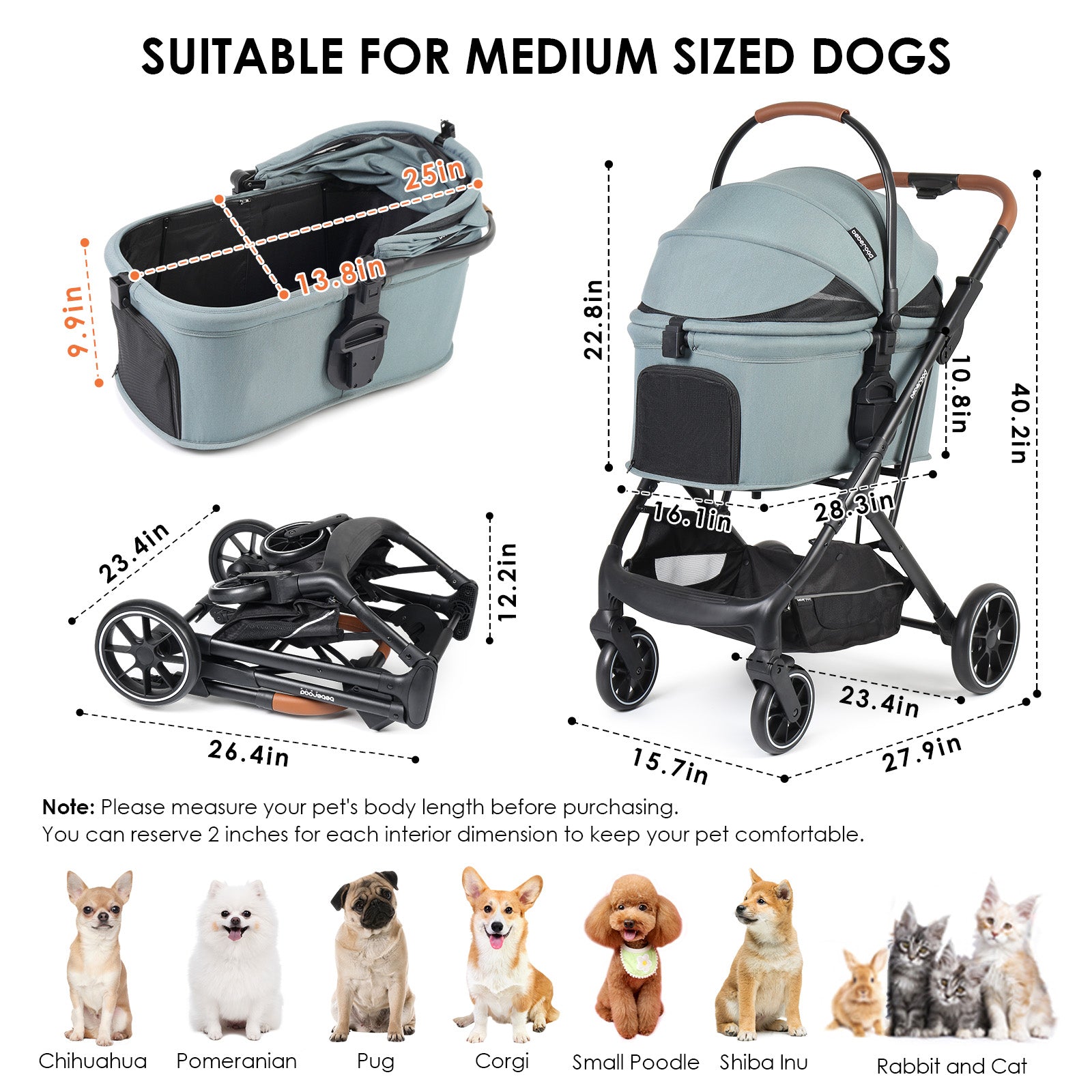 Beberoad T6 Luxury Pet Stroller | Foldable and Carrier -Detachable | for Medium Pets