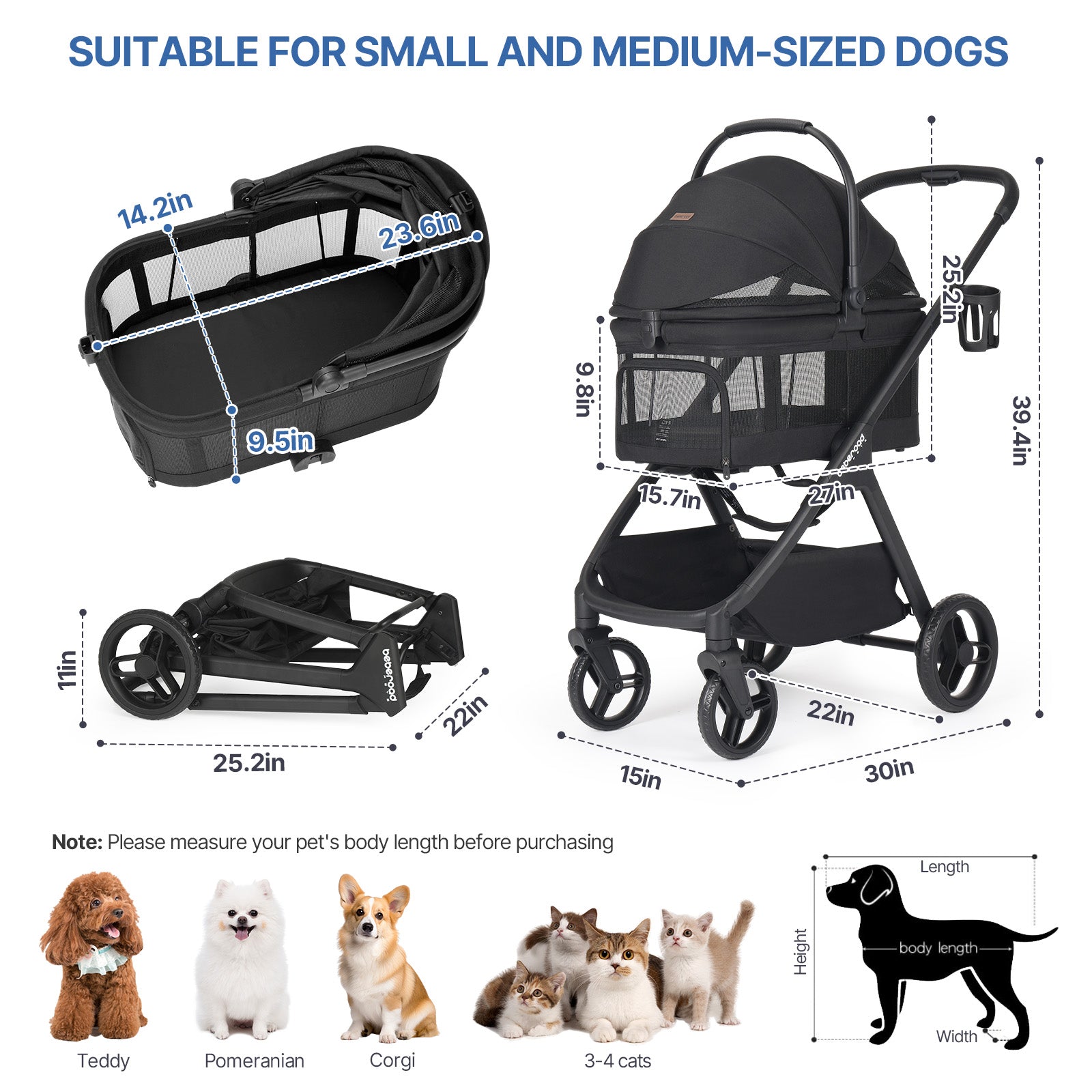 Beberoad X5 PRO Luxury Pet Stroller | Foldable and Carrier | for Medium Pets