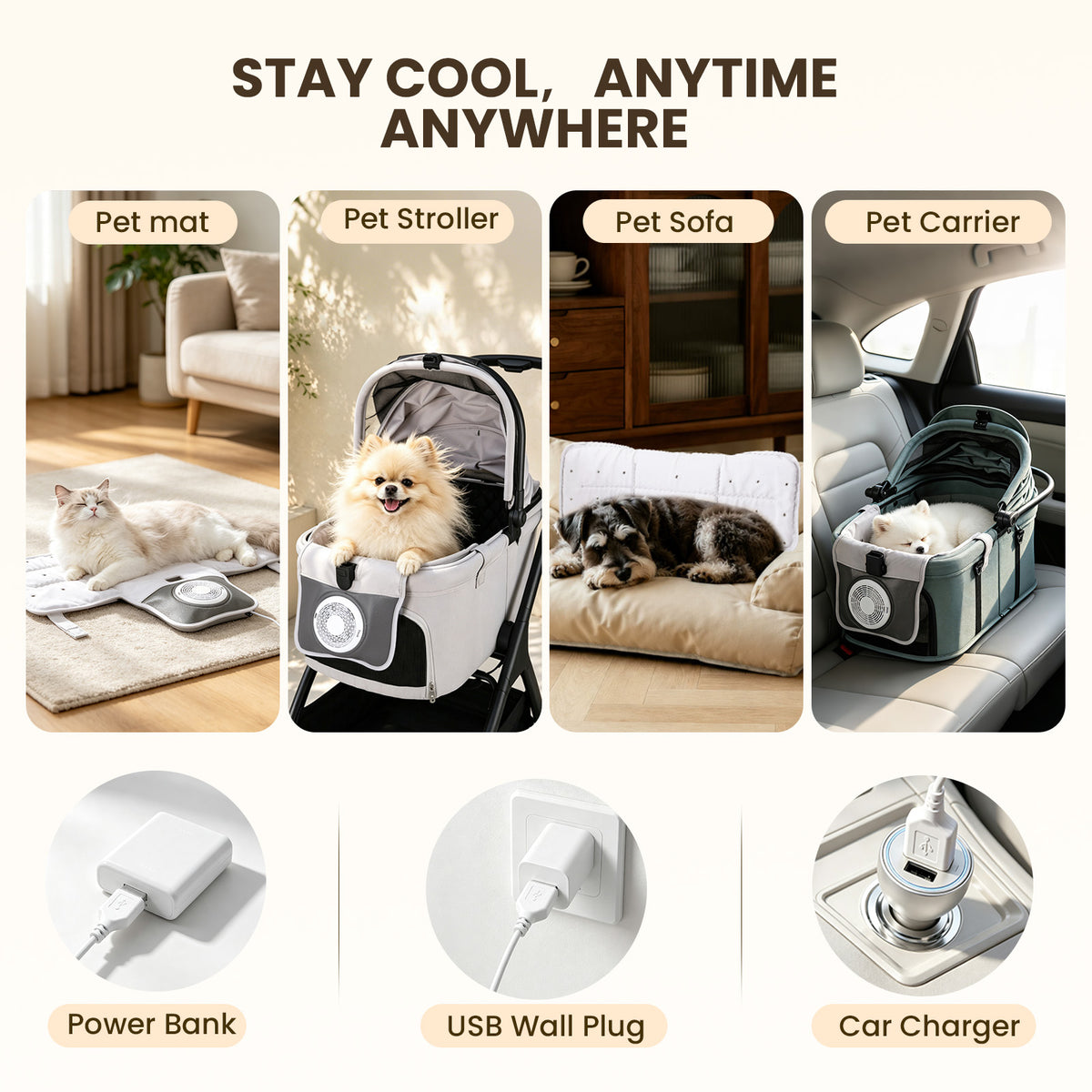 Beberoad Pet Stroller Cooling Pad with Detachable Fan