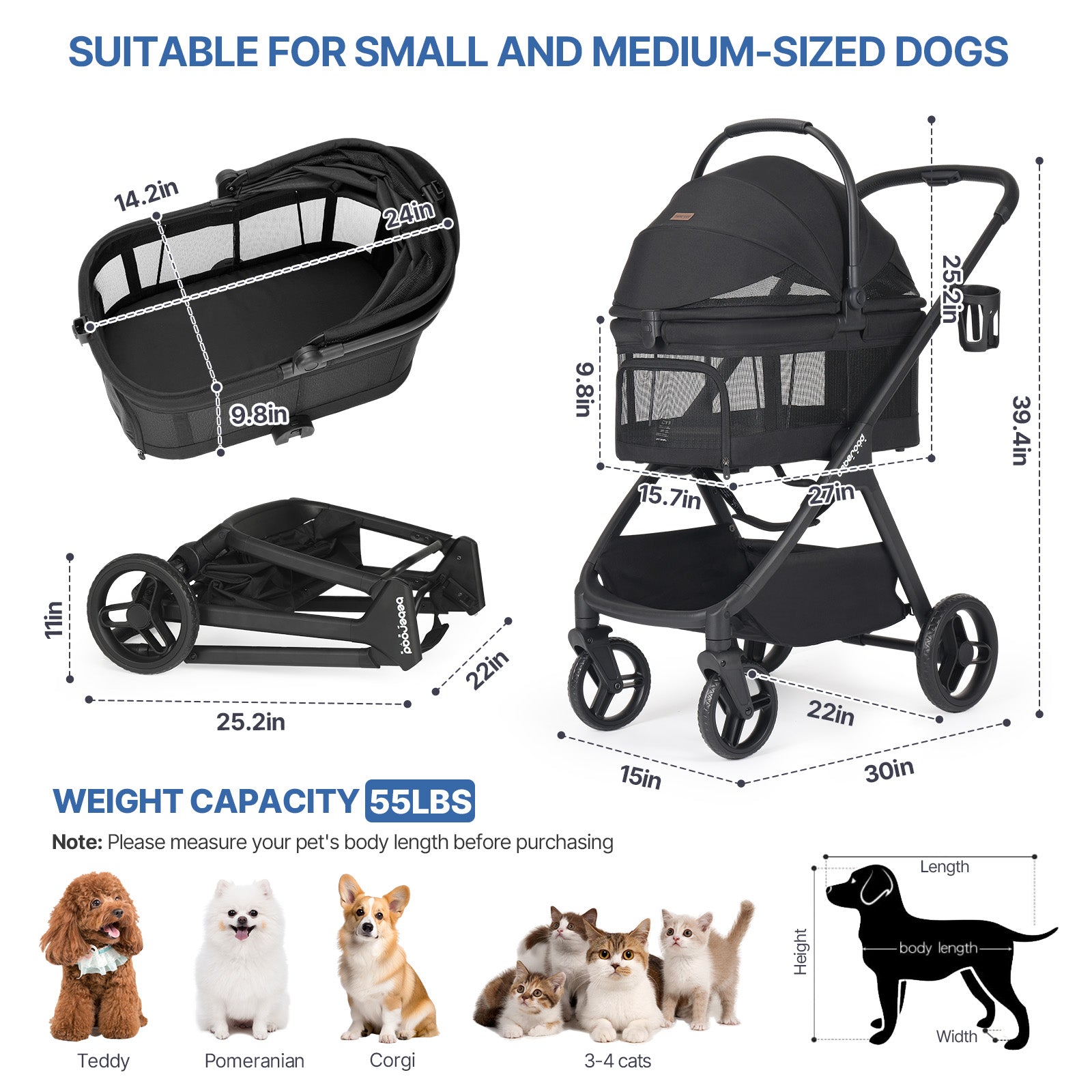 Folded X5 PRO Pet Stroller showing compact storage design-14