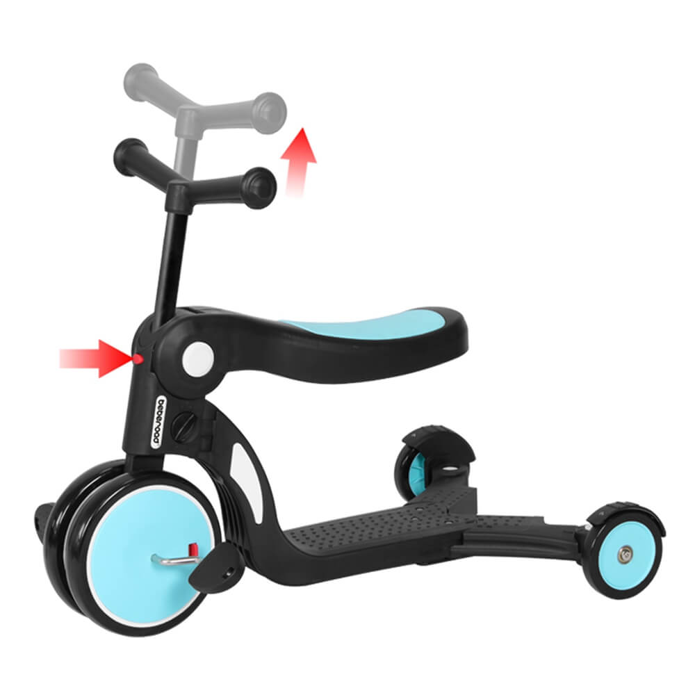 Beberoad 5-in-1 multi kids scooter, press the botton, adjust the height